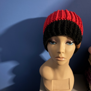 Black, Red Handmade Crotchet Beanie
