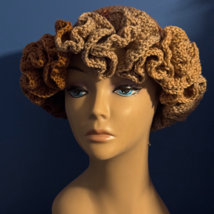 Bronze, Tan, Brown Handmade Crotchet Ruffle Hat