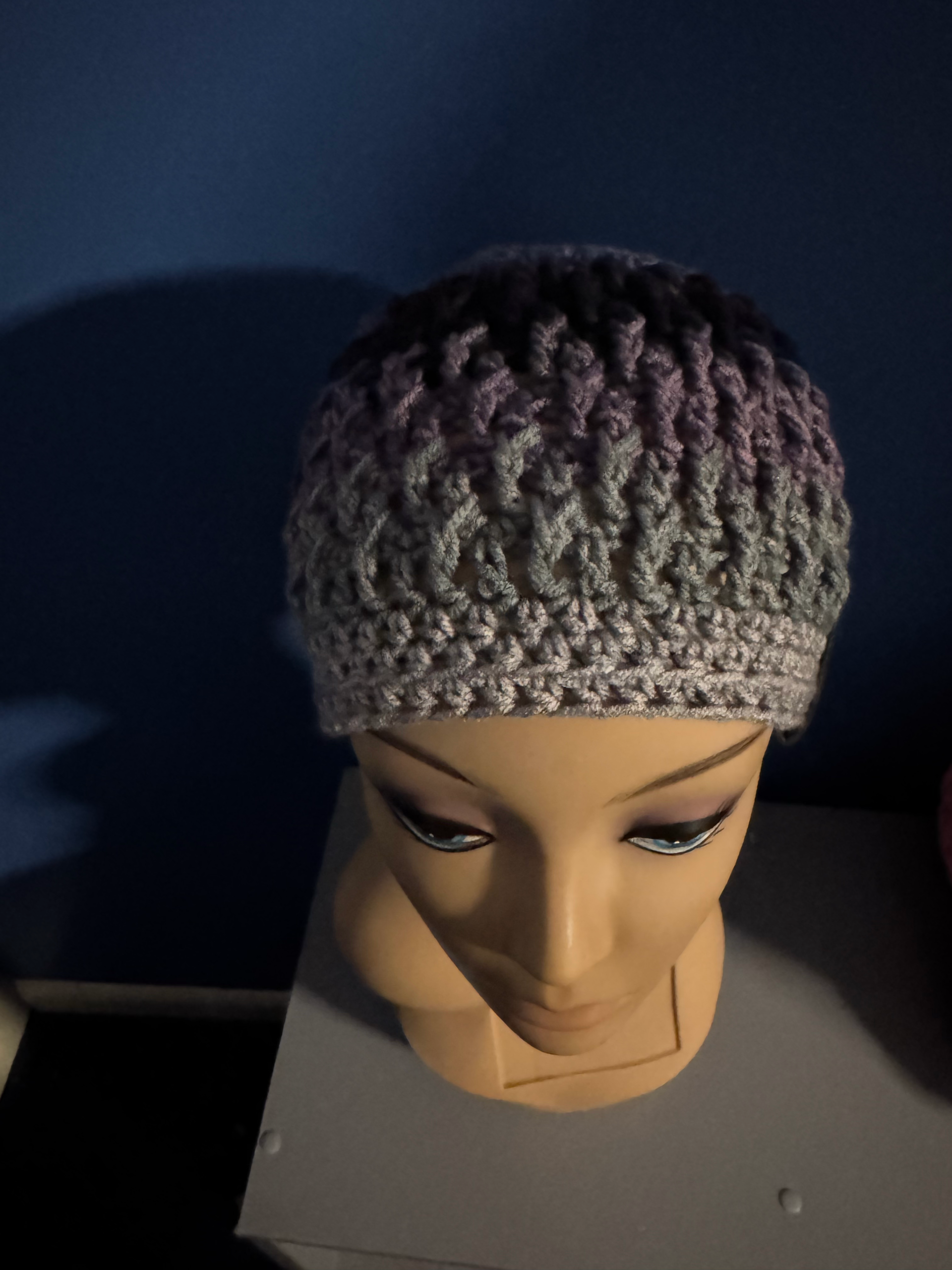 Purple, Gray, Black Handmade Crotchet Beanie - RamLynn Boutique display picture 3